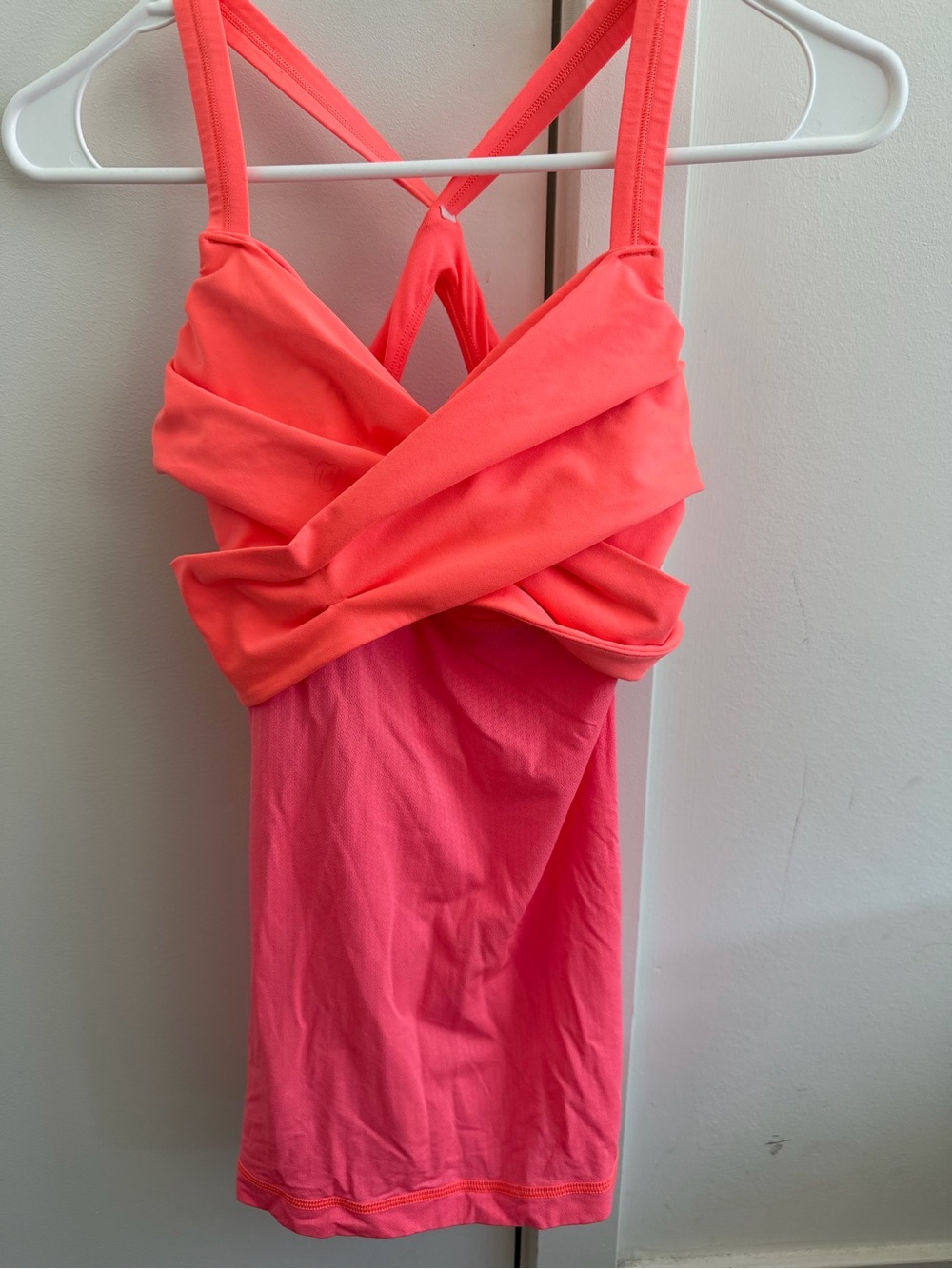 lululemon athletica coral and pink crisscross tank